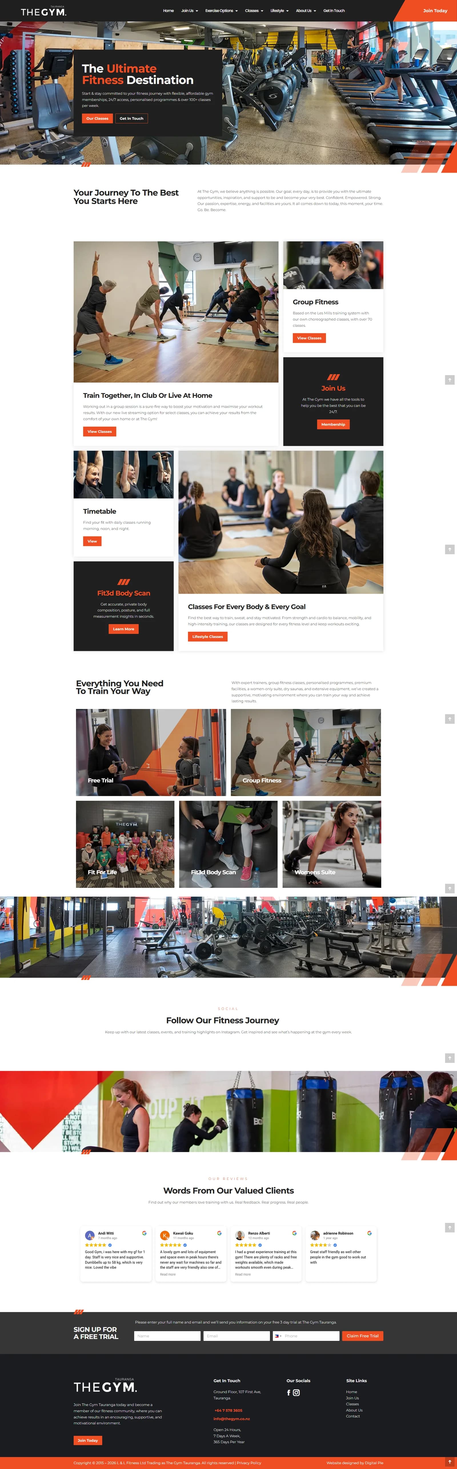 Home page of the The Gym website