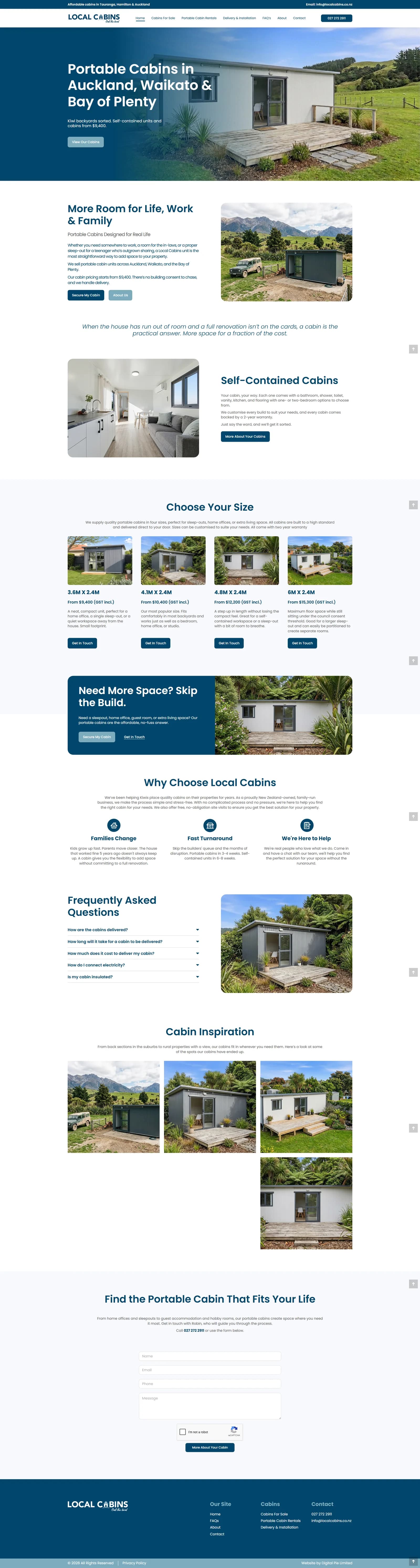 Home page of the Local Cabins website