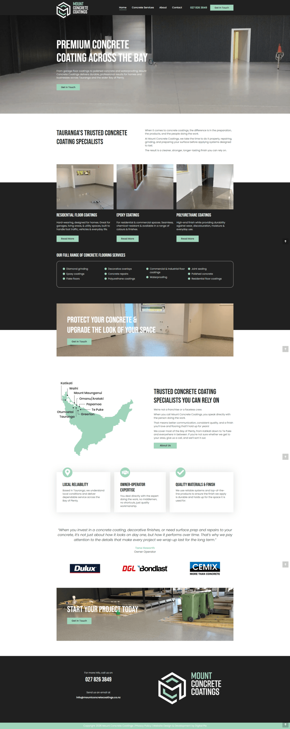 Home page of the Mount Concrete Coatings website